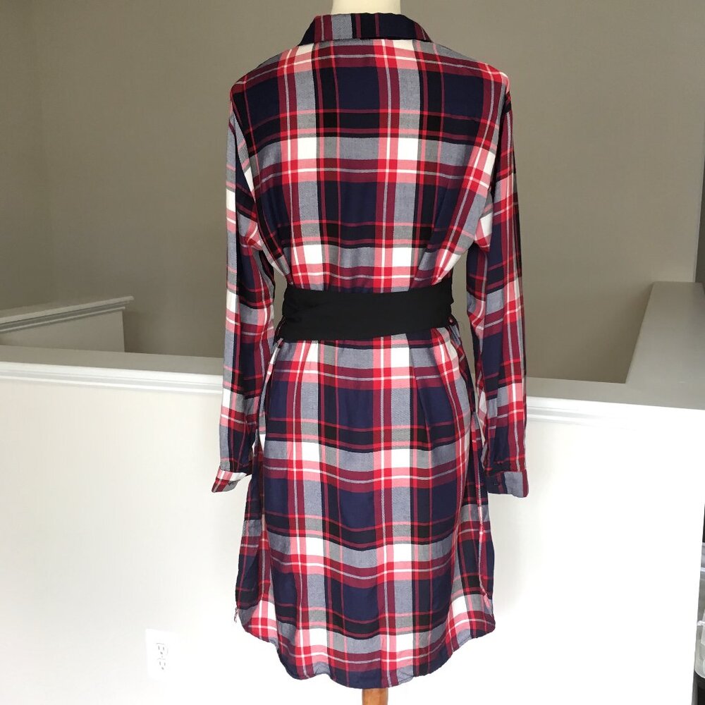 ZARA Plaid Tunic Button Down Shirt Dress Small Trafaluc Tartan Printed Belted - Picture 4 of 12